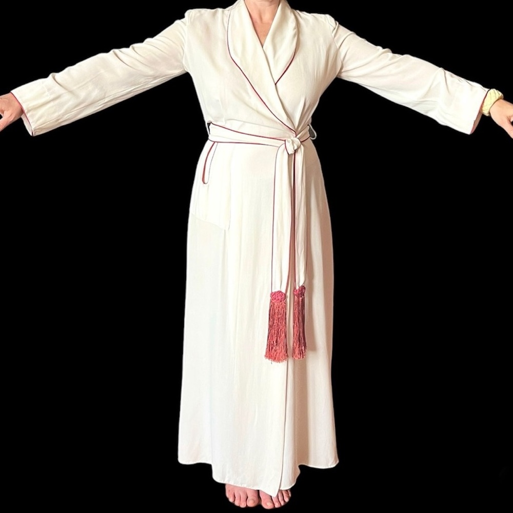 SOLD 1940s Robe Gown Vintage Bridal Wedding Night Luxurious Crepe Lingerie Tula - Picture 5 of 10
